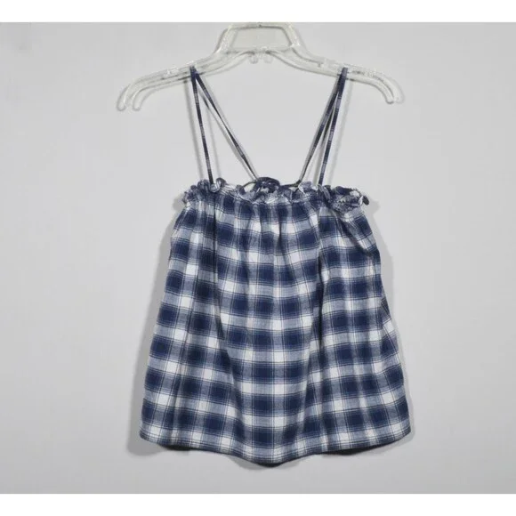 Madewell Blue Plaid 100% Cotton Adjustable Spaghetti Strap Top Sz XXS - Picture 2 of 5